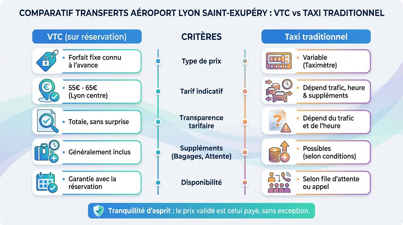 Comparatif des tarifs et services entre VTC et taxi pour l'aéroport Saint-Exupéry
