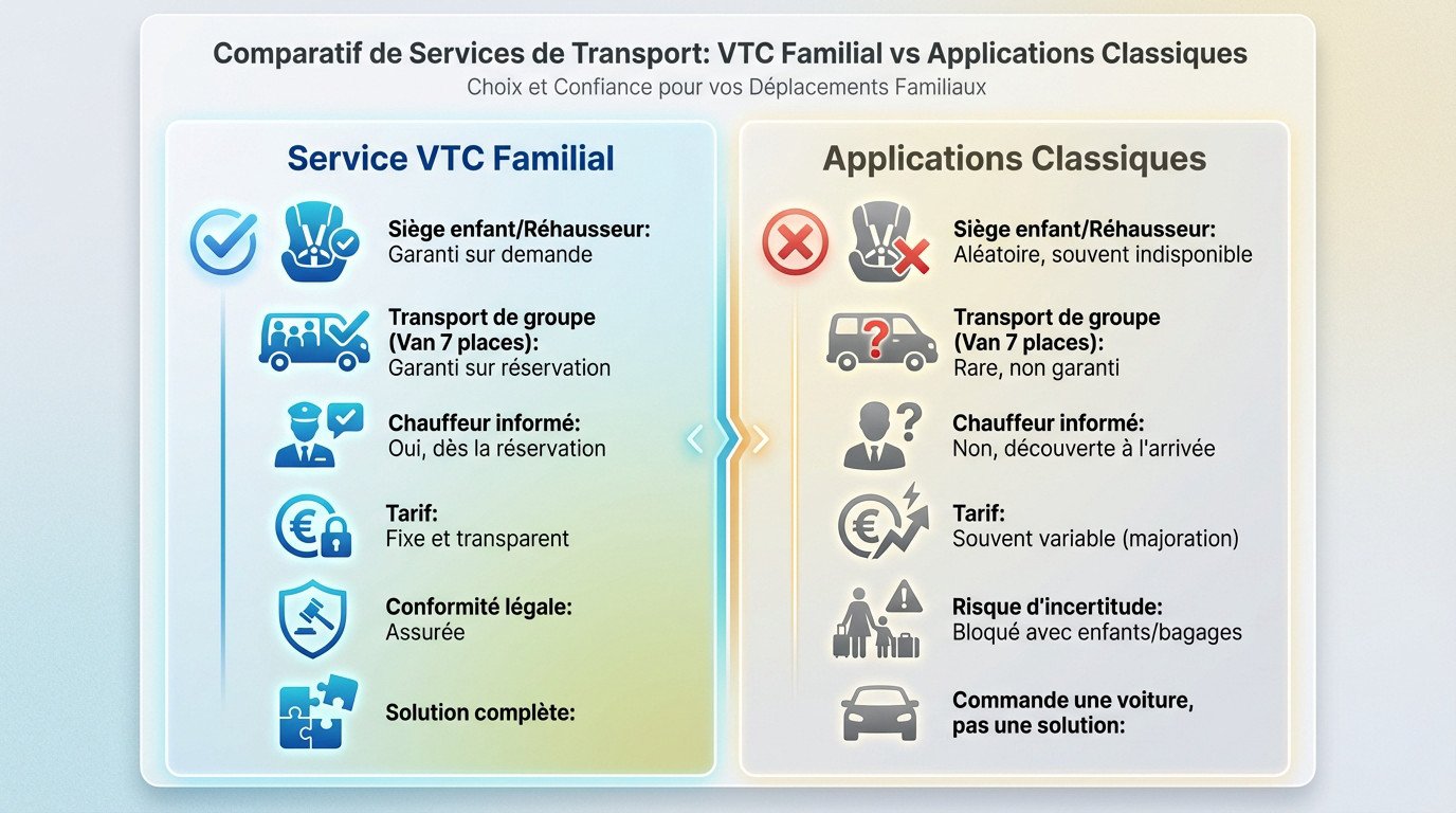Comparatif sécurité et confort entre un VTC familial dédié et une application classique à Lyon