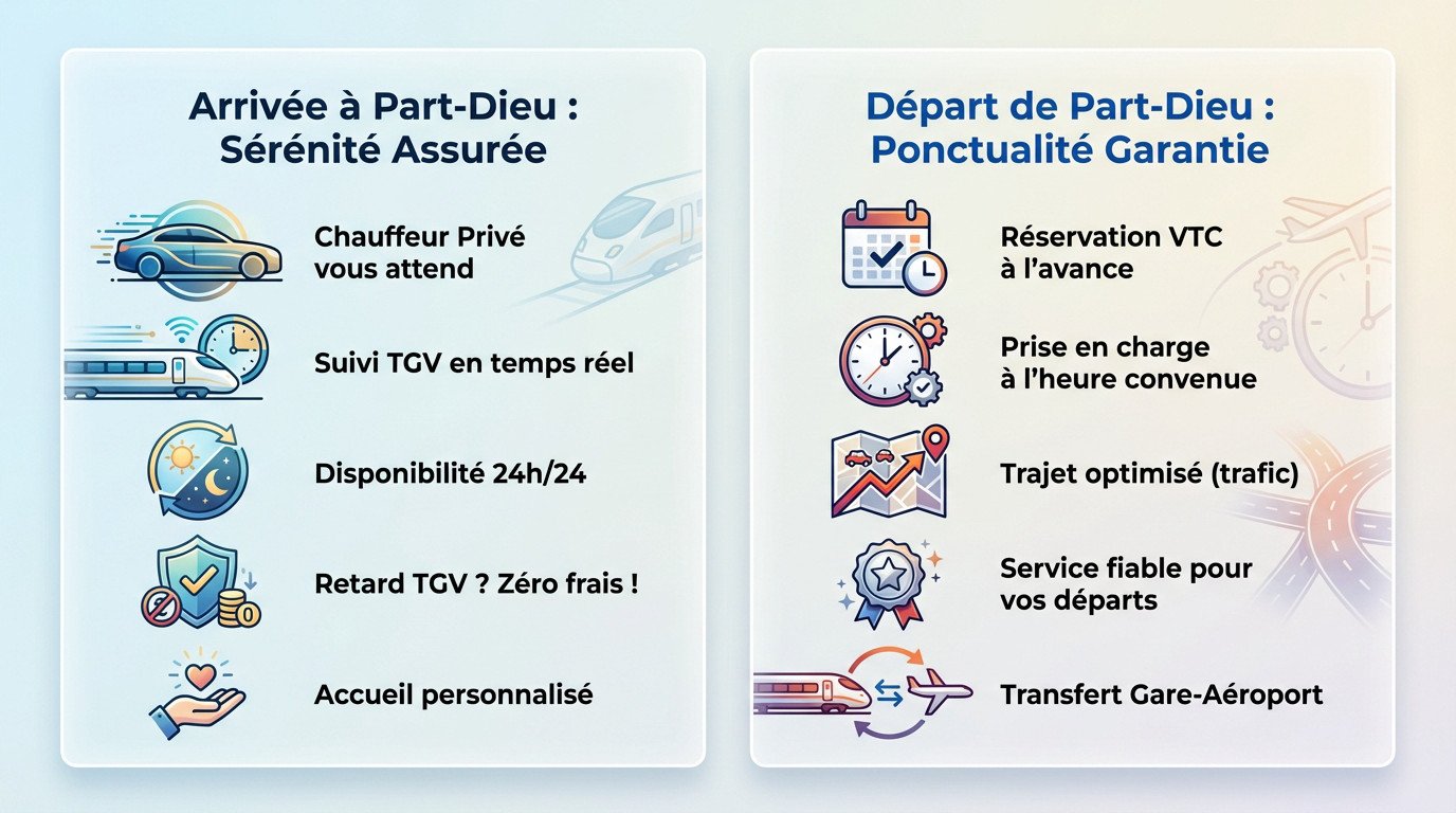 Chauffeur privé VTC attendant ponctuellement un client à la gare Lyon Part-Dieu