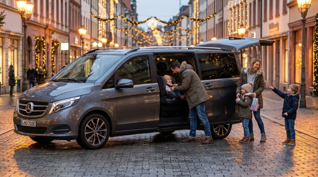 Van familial 7 places pour transport sécurisé des familles à Lyon pendant Noël