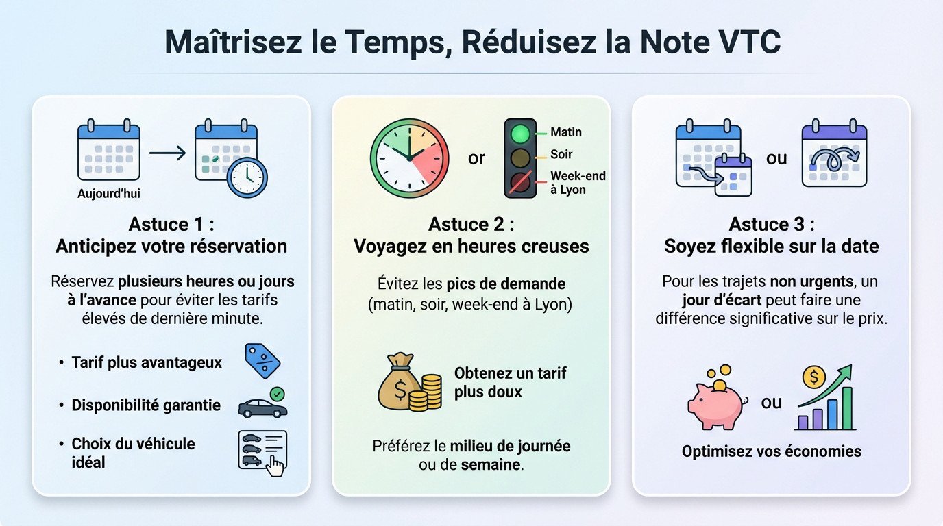Passager consultant sa montre pour anticiper sa réservation VTC à Lyon