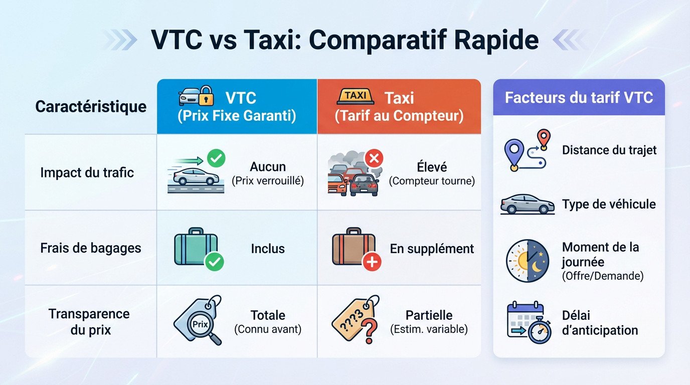 Comparatif des facteurs influençant le prix entre un Taxi et un VTC à Lyon