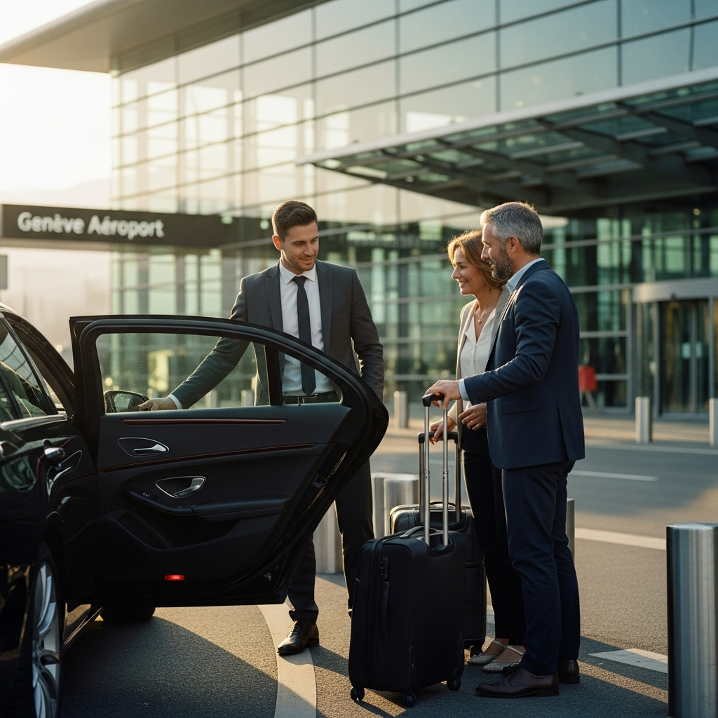 Aéroport Genève → Lyon avec Lyon VTC — déplacement haut de gamme avec chauffeur en costume sombre