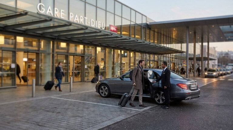 Chauffeur privé attendant à la gare Part-Dieu à Lyon, évitant l'attente des taxis