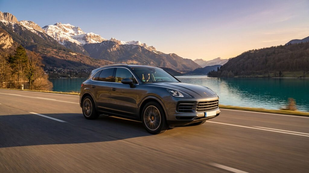 Chauffeur privé VTC Lyon Annecy avec passager à l'aéroport, prêt pour un transfert confortable vers le lac et les montagnes