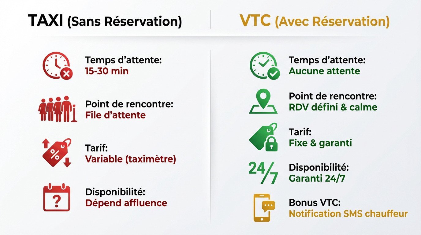 Comparatif visuel entre la file d'attente taxi et la réservation VTC à la gare Lyon Part-Dieu