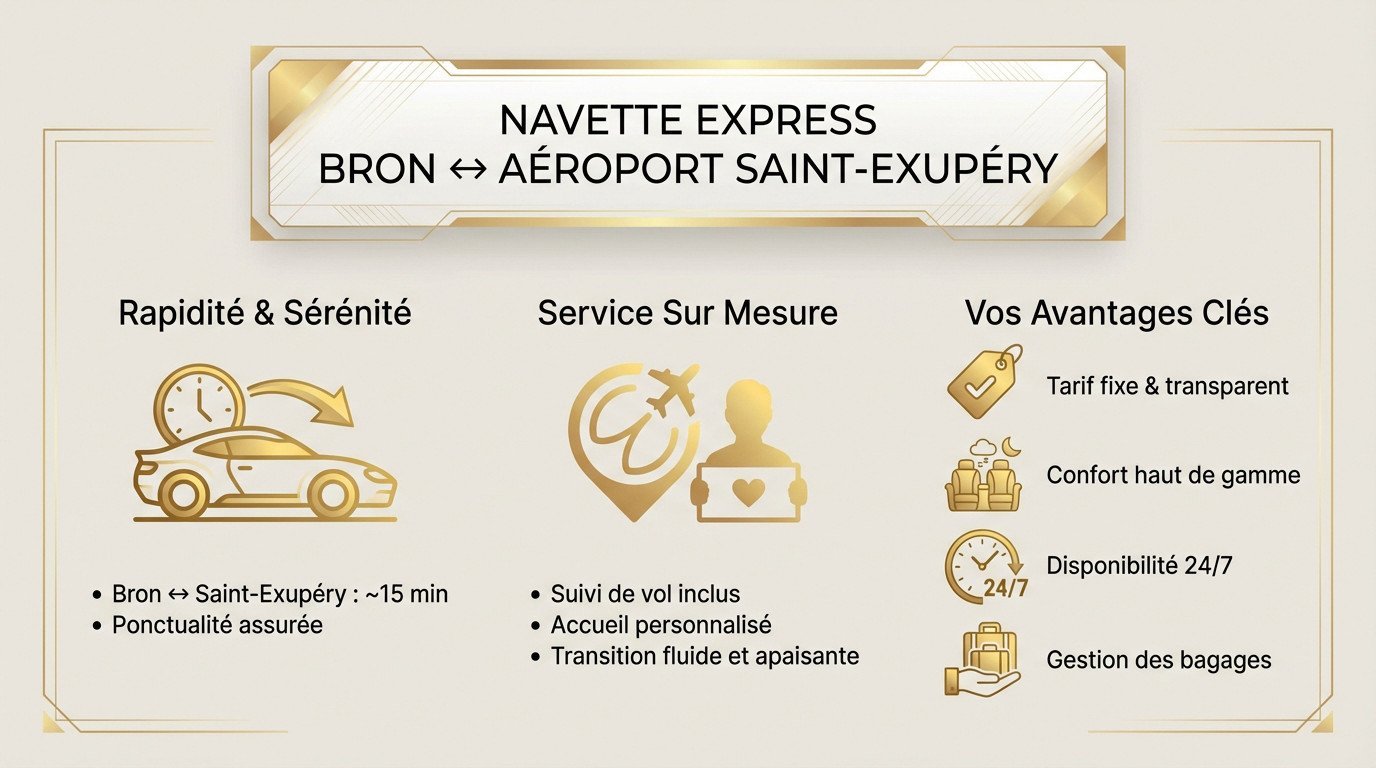 Chauffeur privé VTC assurant la navette express entre Bron et l'aéroport Lyon Saint-Exupéry avec un véhicule premium