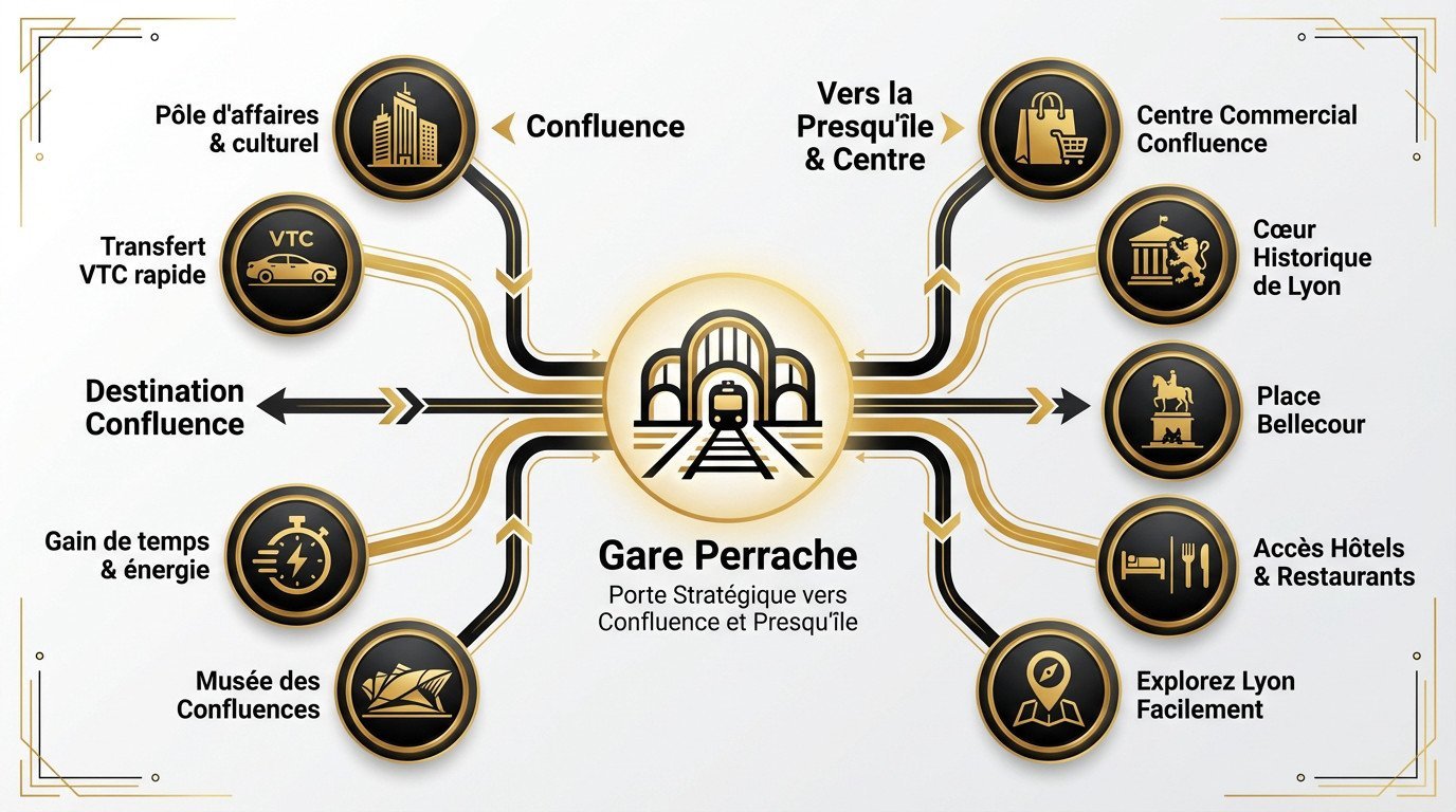Vue panoramique du quartier Confluence et de la gare Perrache à Lyon