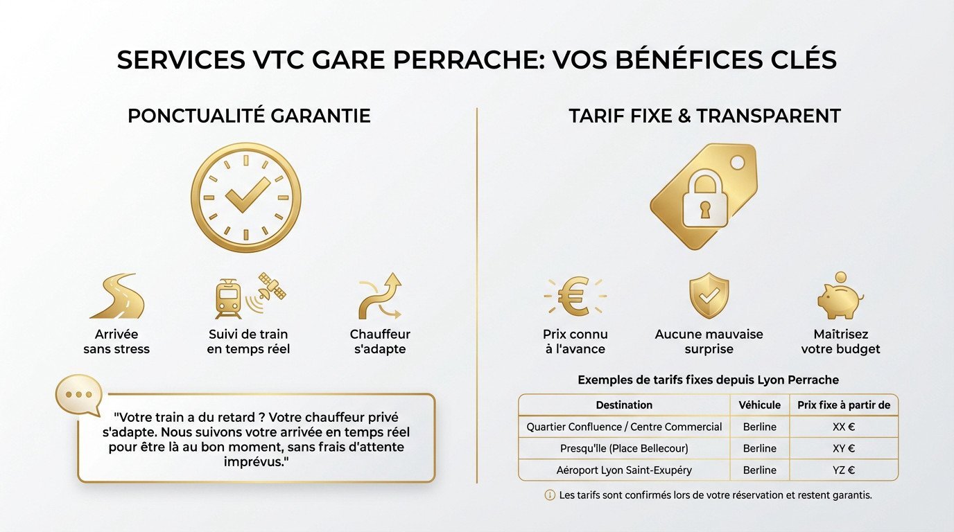 Chauffeur VTC attendant un client à la gare de Lyon Perrache pour un transfert vers Confluence