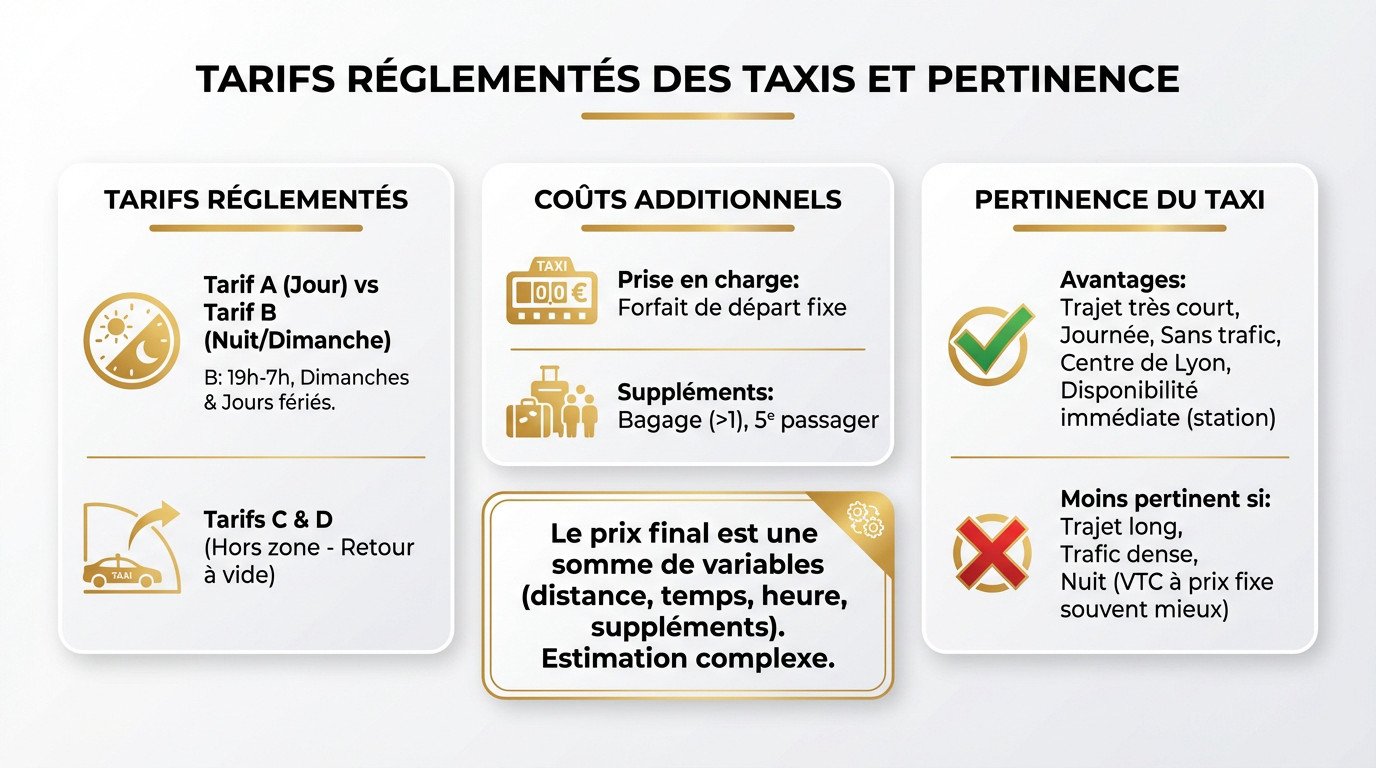 Graphique explicatif des tarifs réglementés des taxis à Lyon et comparaison avec les VTC