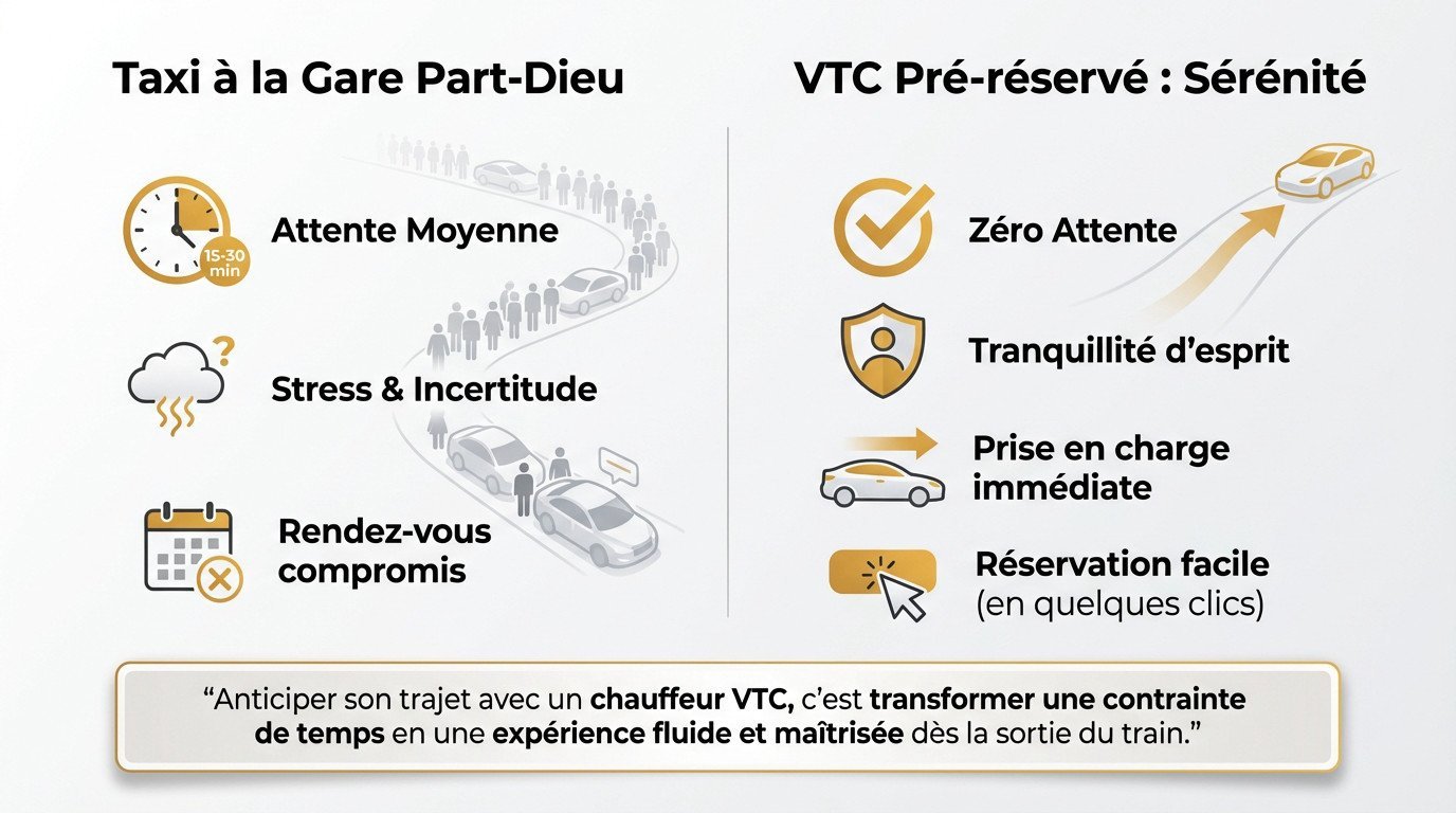 Comparaison file d'attente taxi et prise en charge VTC à la gare Lyon Part-Dieu