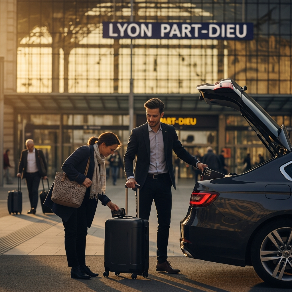 Transfert Gare Lyon avec Lyon VTC — berline noire avec chauffeur dédié pour vos déplacements