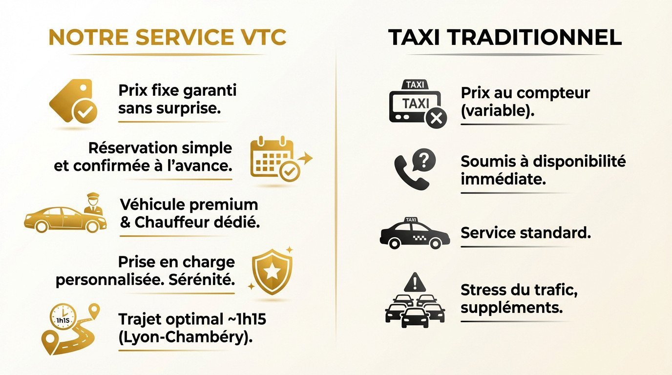 Comparaison avantageuse entre un taxi classique et un VTC pour le trajet Lyon Chambéry