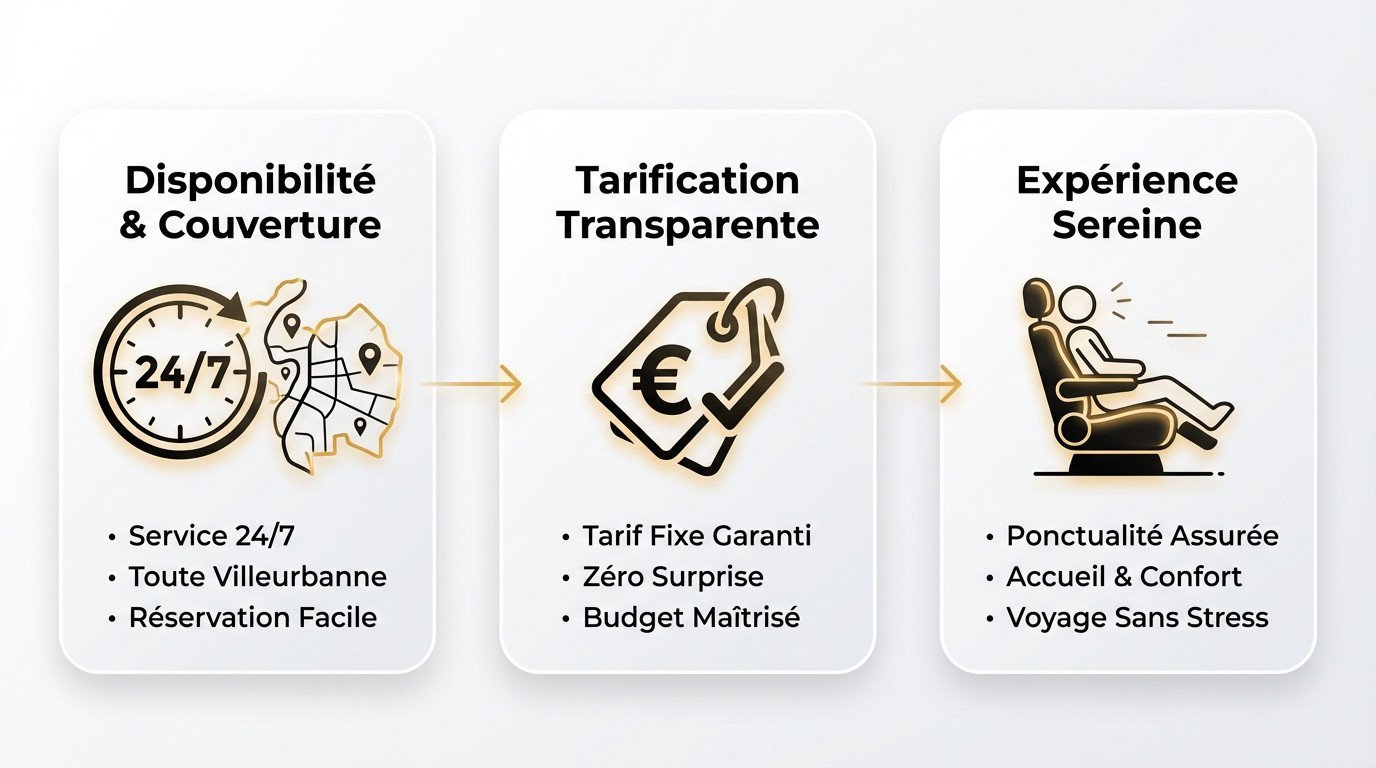 Chauffeur privé VTC disponible à Villeurbanne devant un véhicule confortable