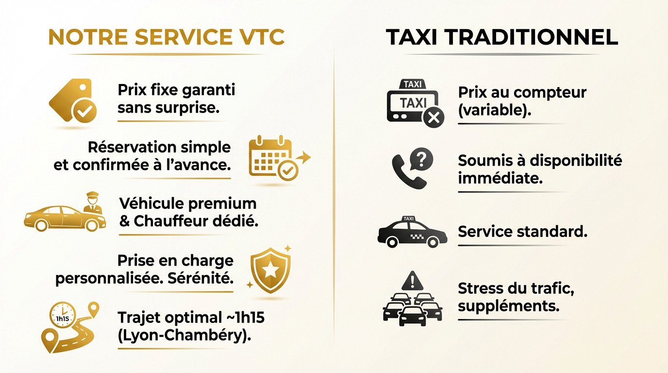 Comparaison avantageuse entre un taxi classique et un VTC pour le trajet Lyon Chambéry