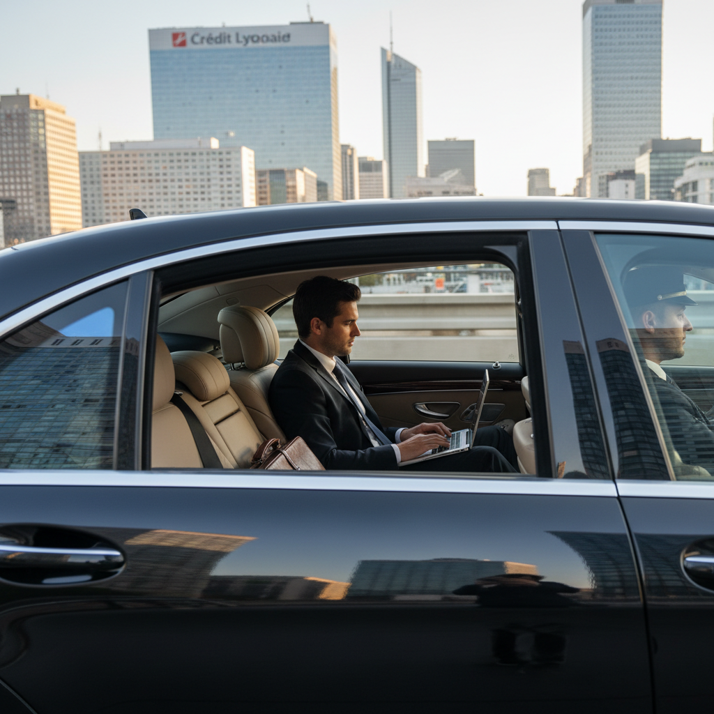 Mise à disposition VTC Lyon chauffeur dédié — berline noire avec chauffeur dédié pour vos déplacements