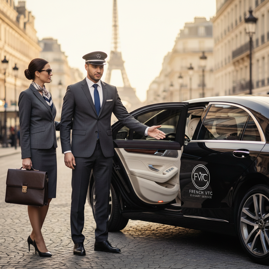 Chauffeur VTC professionnel ouvrant la portière pour un client - Service Lyon VTC