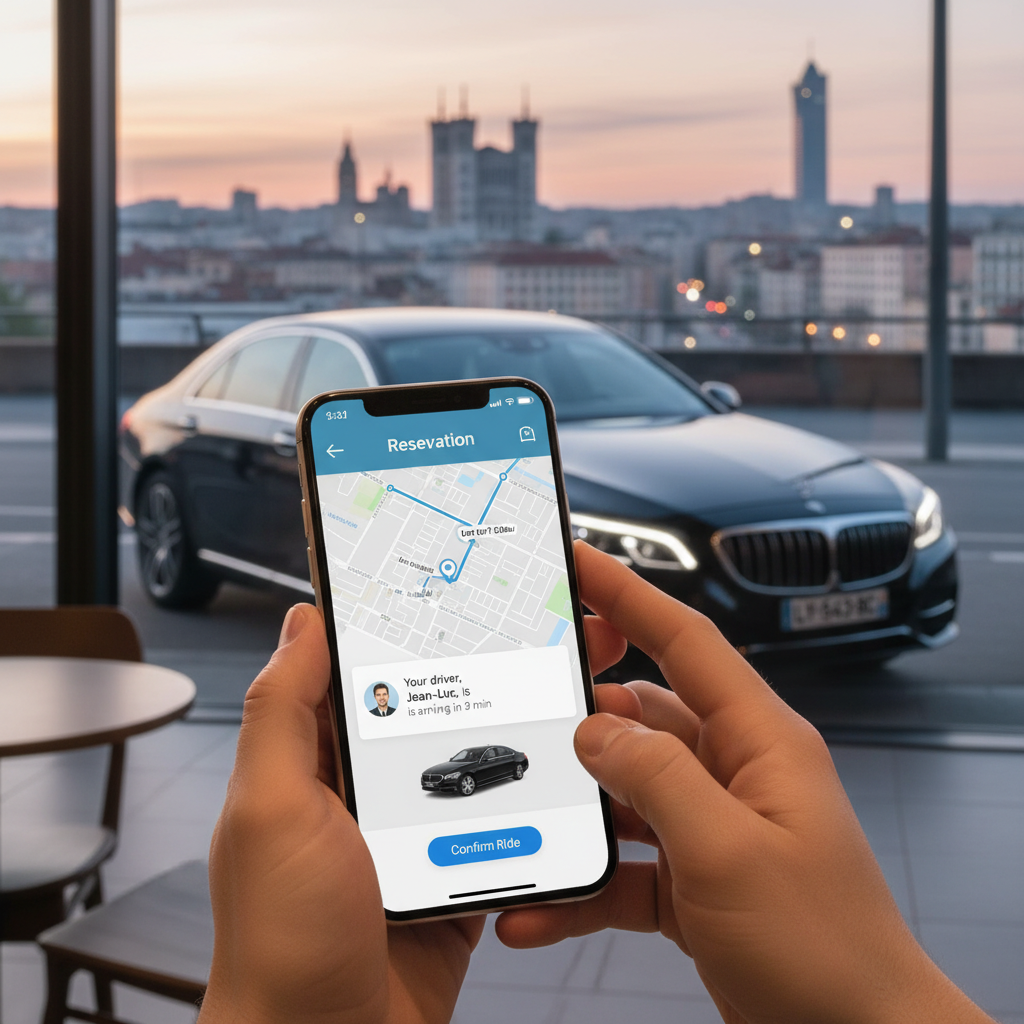Réservation taxi Lyon sur smartphone — service VTC Lyon longue distance porte-à-porte