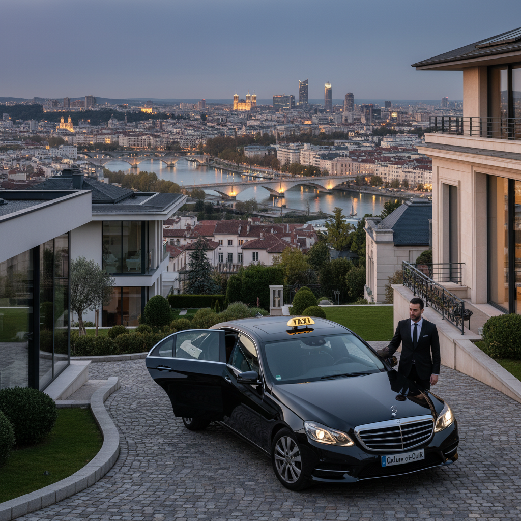 Taxi Caluire-et-Cuire vue Lyon — avec chauffeur professionnel en costume