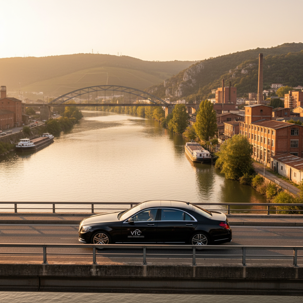 Taxi Givors pont sur le Rhône — déplacement haut de gamme avec chauffeur en costume sombre