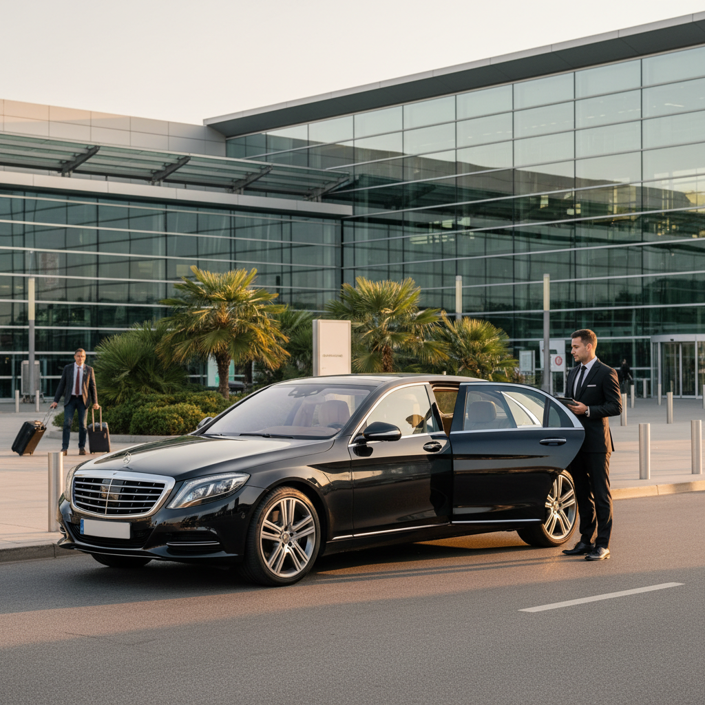 VTC berline noire à l'aéroport Lyon Saint-Exupéry