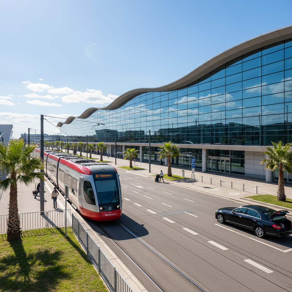 Terminal de l'aéroport Lyon Saint-Exupéry avec VTC en attente