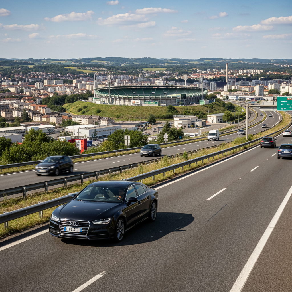 Berline VTC sur l'autoroute A47 en direction de Saint-Étienne