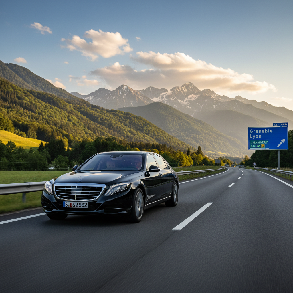 Berline VTC sur l'autoroute en direction de Grenoble
