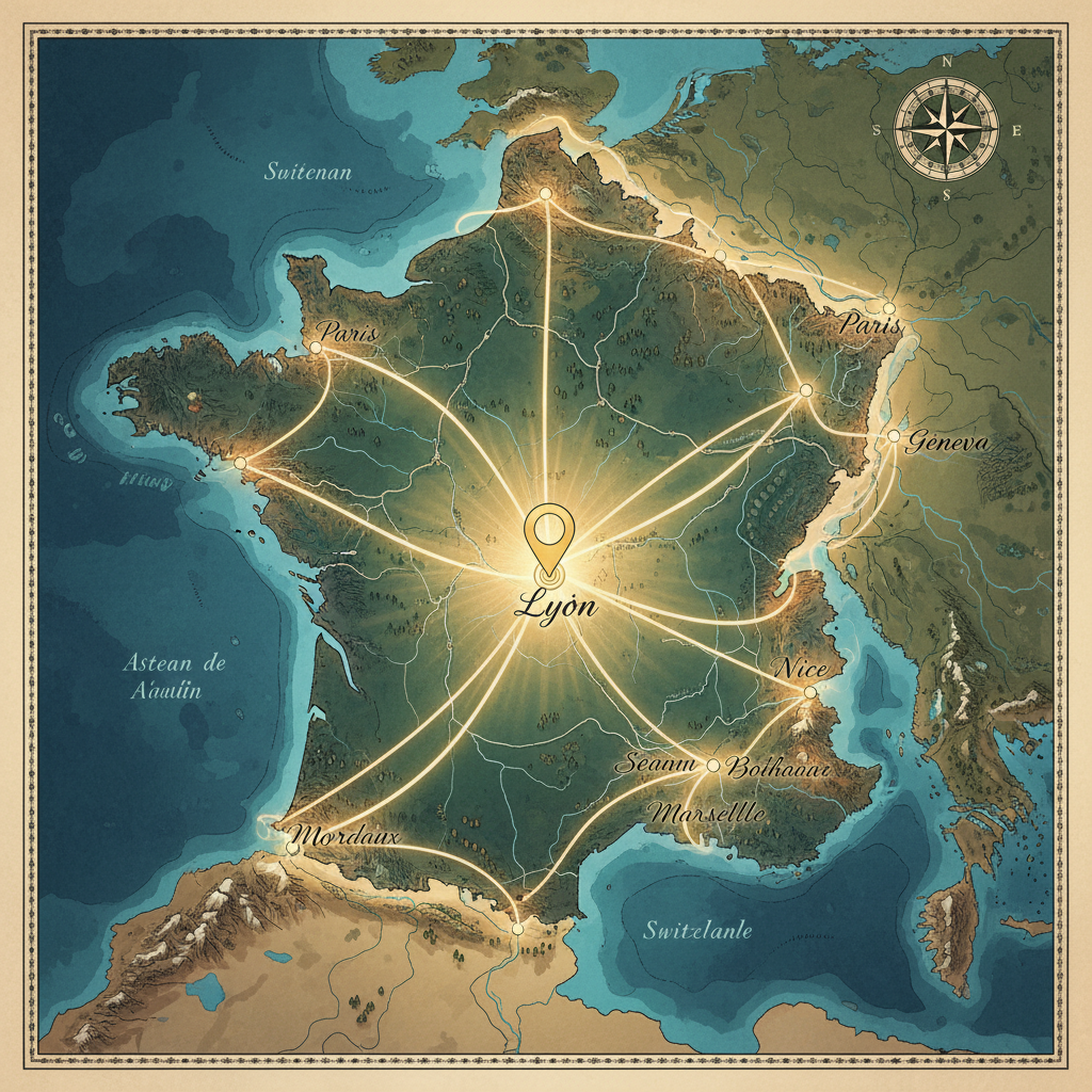 Carte de France avec les destinations VTC accessibles depuis Lyon