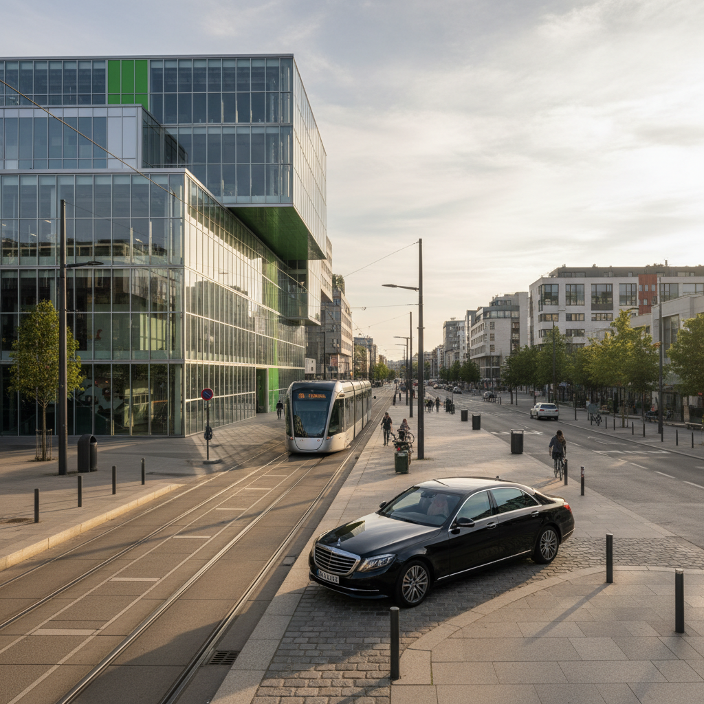 Centre-ville de Saint-Étienne avec VTC garé près de la place Jean Jaurès