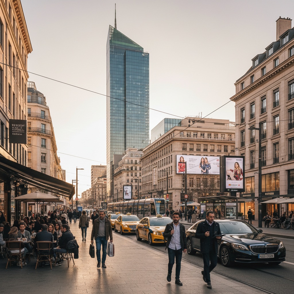 Le quartier Part-Dieu dans le 3ème arrondissement de Lyon avec un VTC