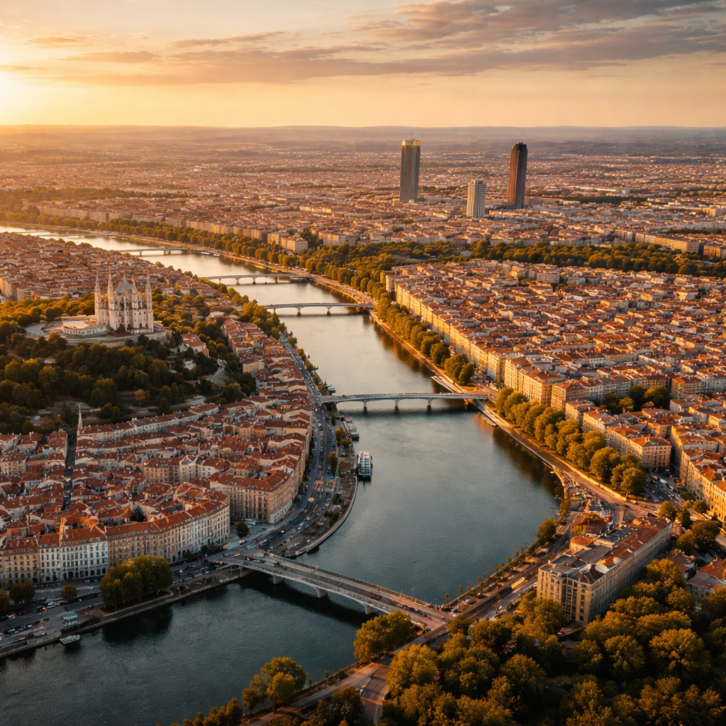 Lyon Métropole vue aérienne, zone de couverture du chauffeur privé Lyon VTC