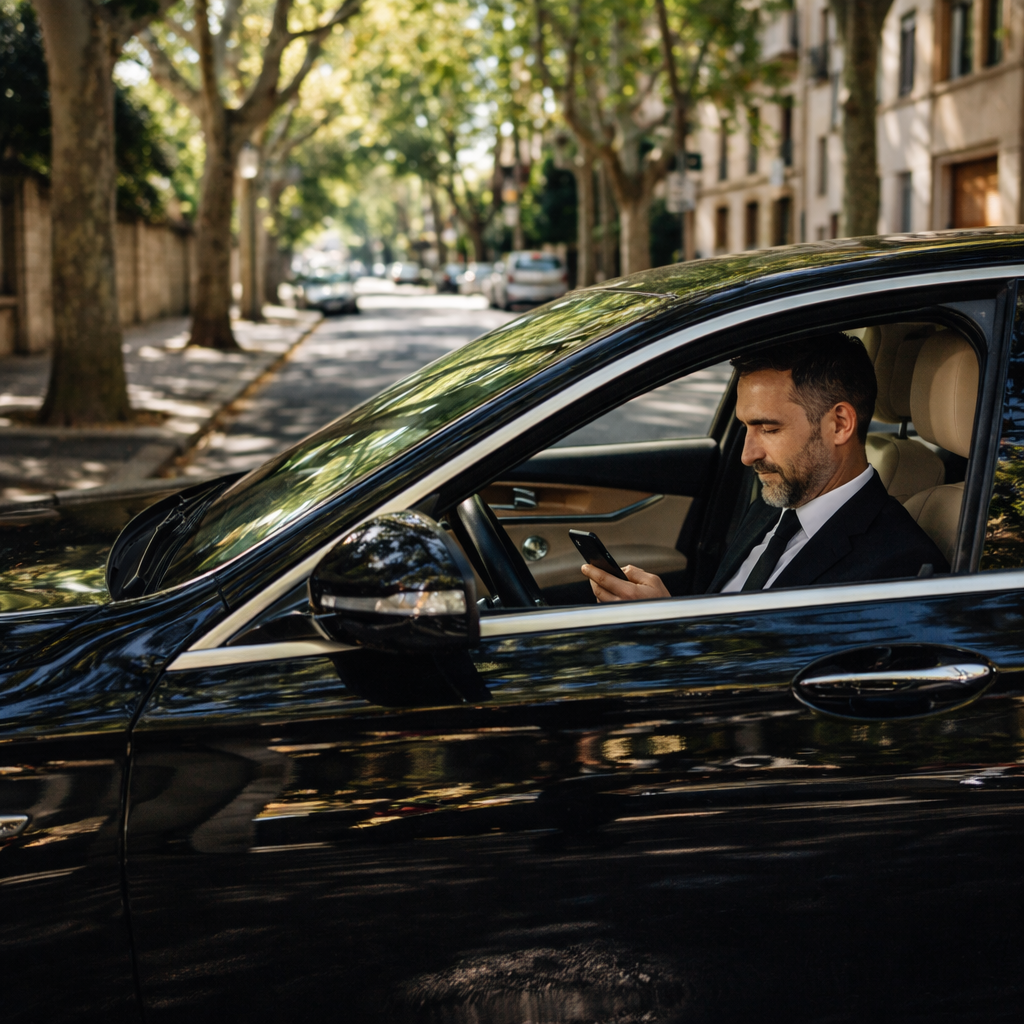 Mise à disposition Lyon VTC, chauffeur privé en attente avec berline Mercedes