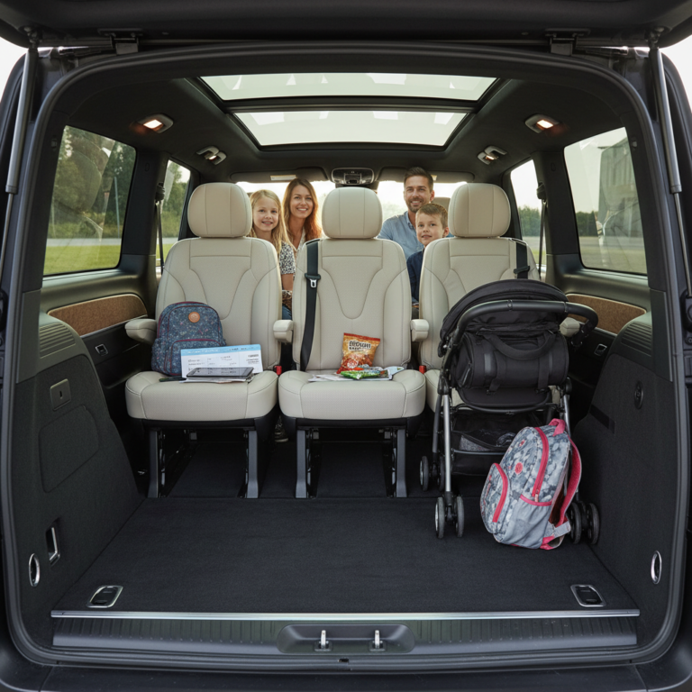 Intérieur spacieux du van Mercedes Classe V 7 places pour transfert aéroport
