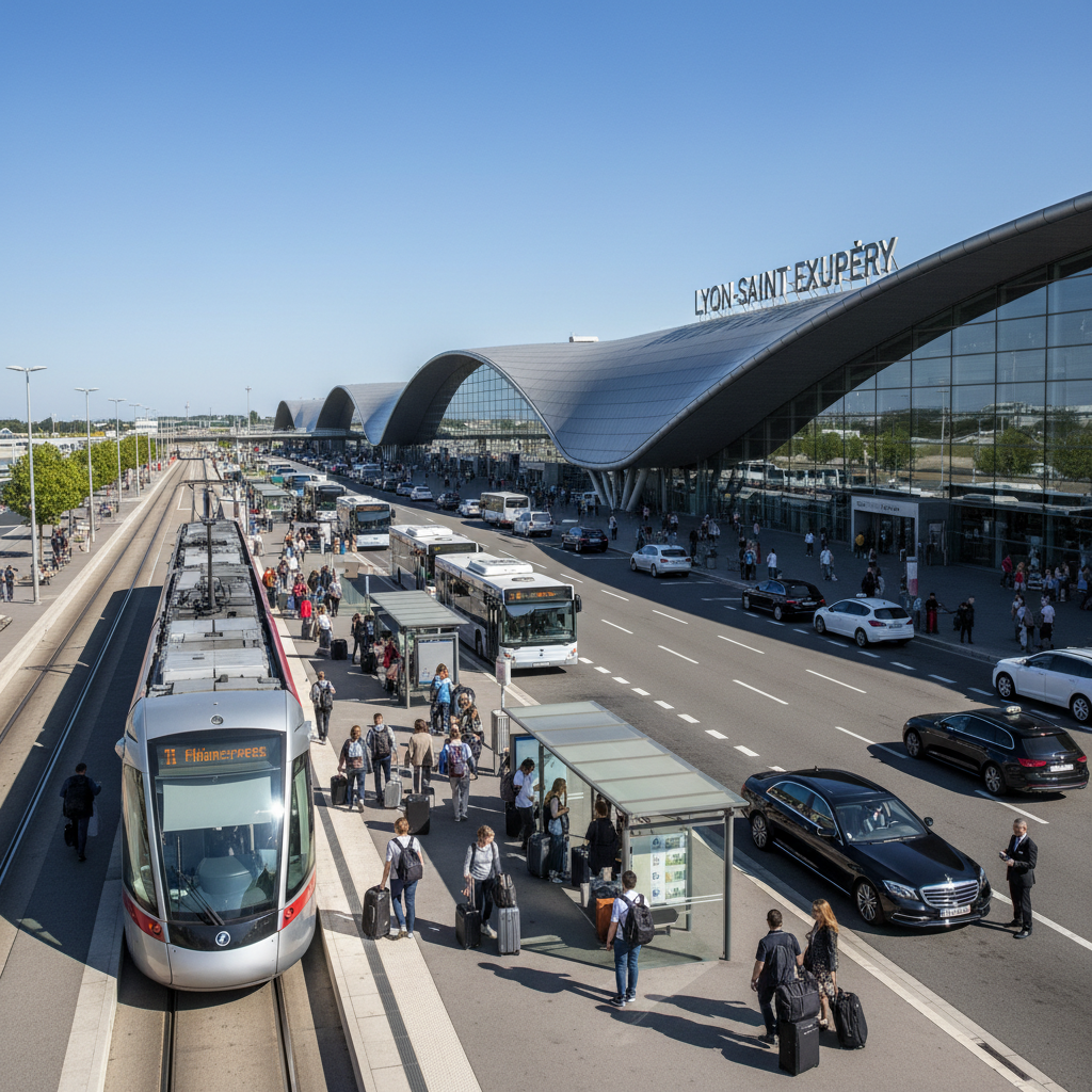 Options de transport devant le terminal de l aéroport Lyon-Saint Exupéry