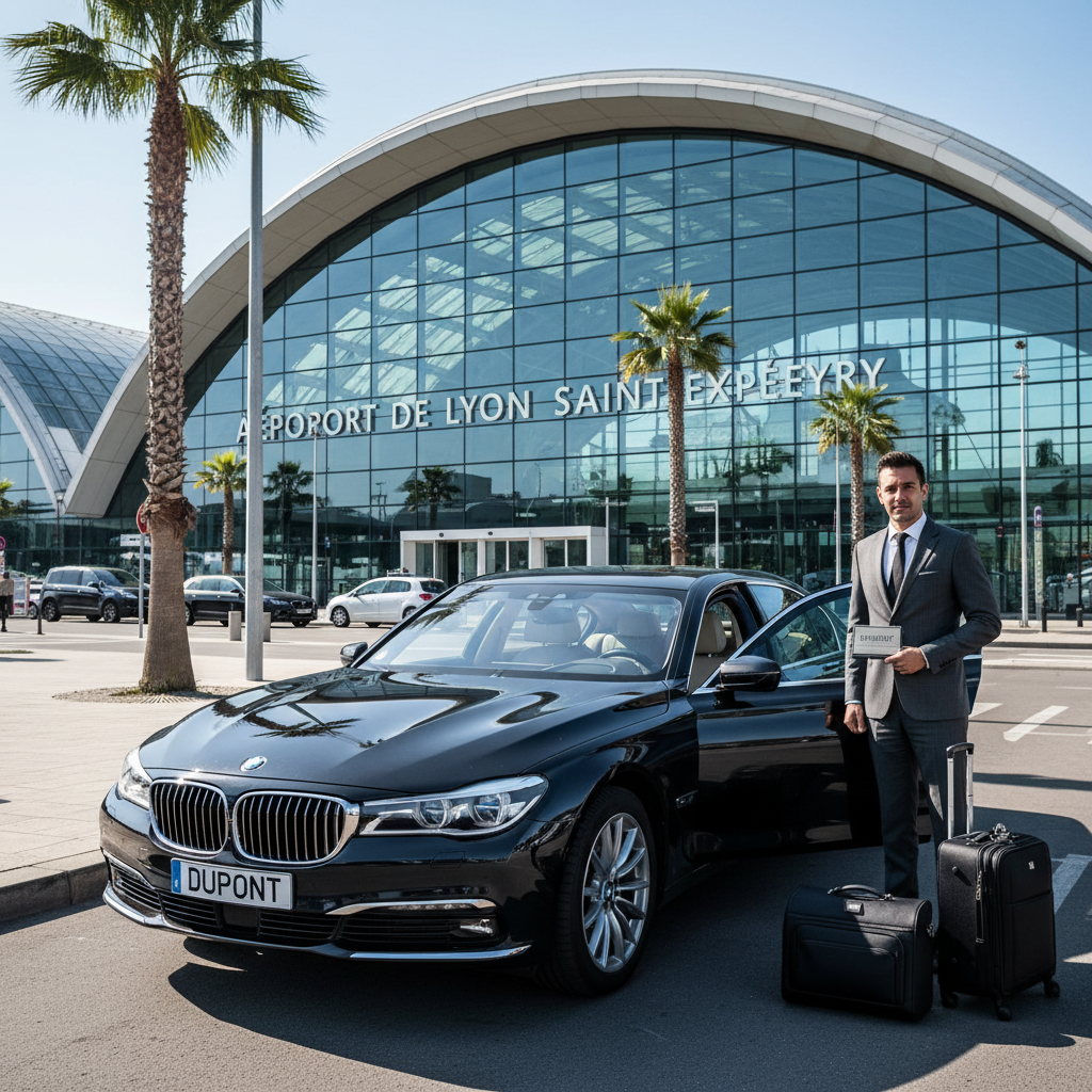 VTC devant le terminal de l'aéroport Lyon Saint-Exupéry
