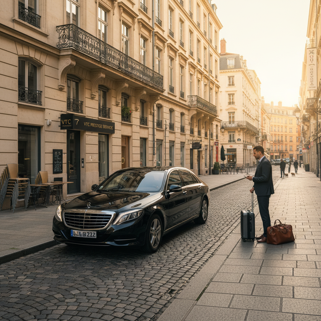 VTC arrivant au point de prise en charge à Lyon