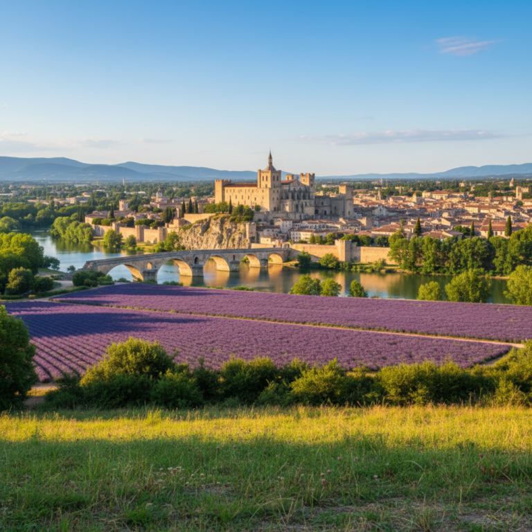 Vue panoramique d'Avignon avec le Palais des Papes et le Pont