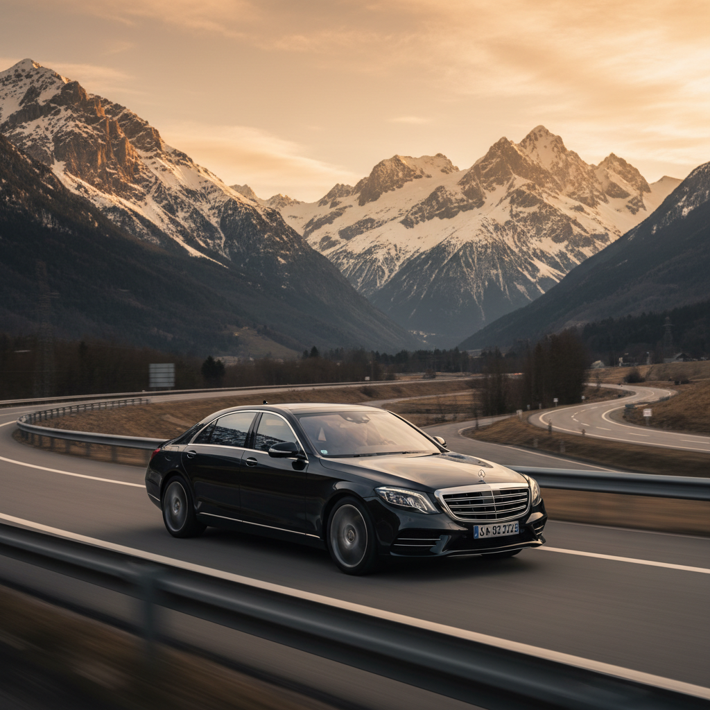 VTC Lyon Grenoble berline sur autoroute avec vue sur les Alpes