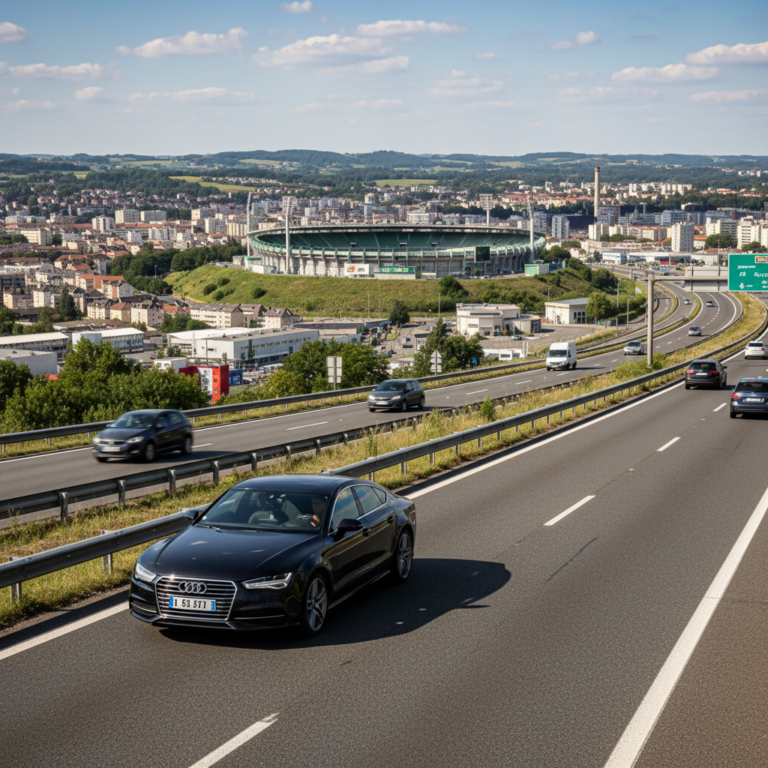 Berline VTC sur l'autoroute A47 en direction de Saint-Étienne