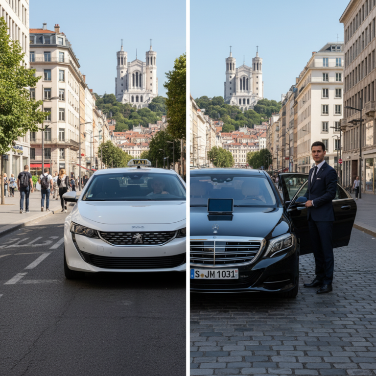 Comparaison entre un taxi et un VTC dans les rues de Lyon