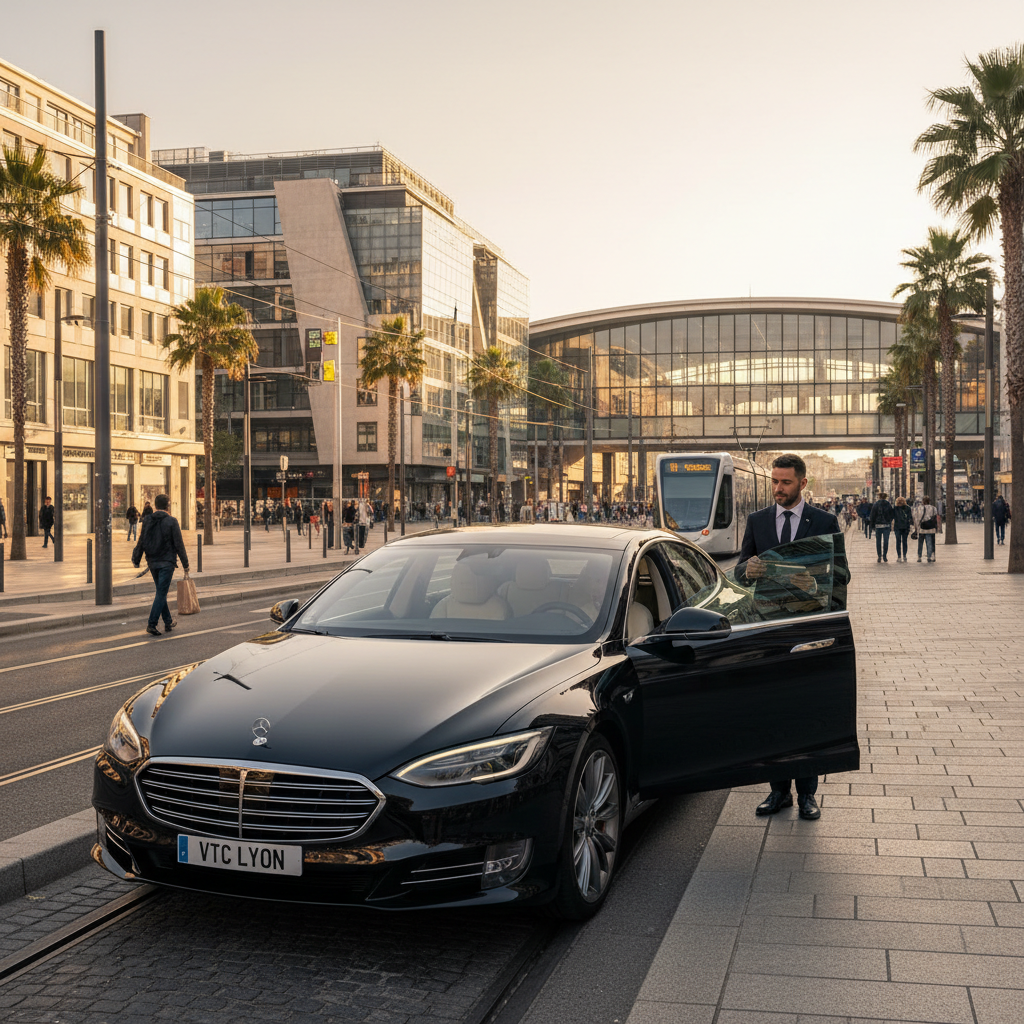 VTC devant la gare Part-Dieu dans le 3ème arrondissement de Lyon