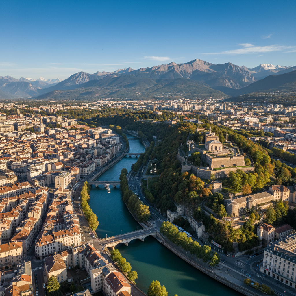 Vue panoramique de Grenoble avec les Alpes en arrière-plan