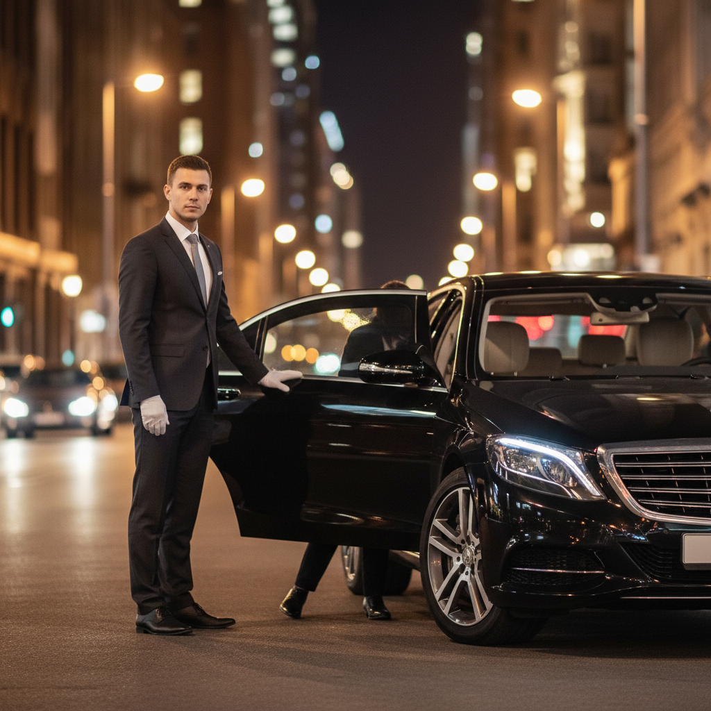 Chauffeur VTC ponctuel ouvrant la portiere - Lyon VTC service premium